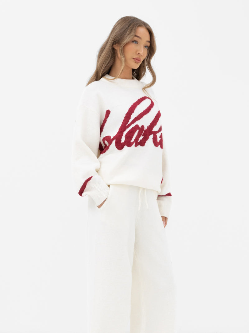 Margot Script Oversized Knitted Sweater - Cream