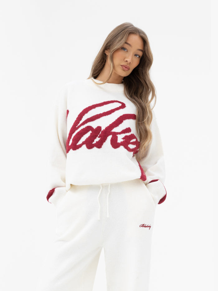 Margot Script Oversized Knitted Sweater - Cream