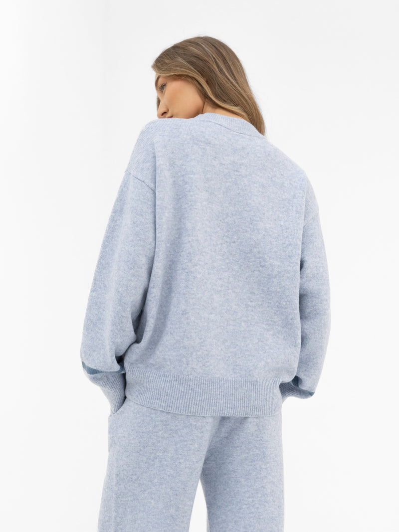 Margot Script Oversized Knitted Sweater - Icy Blue