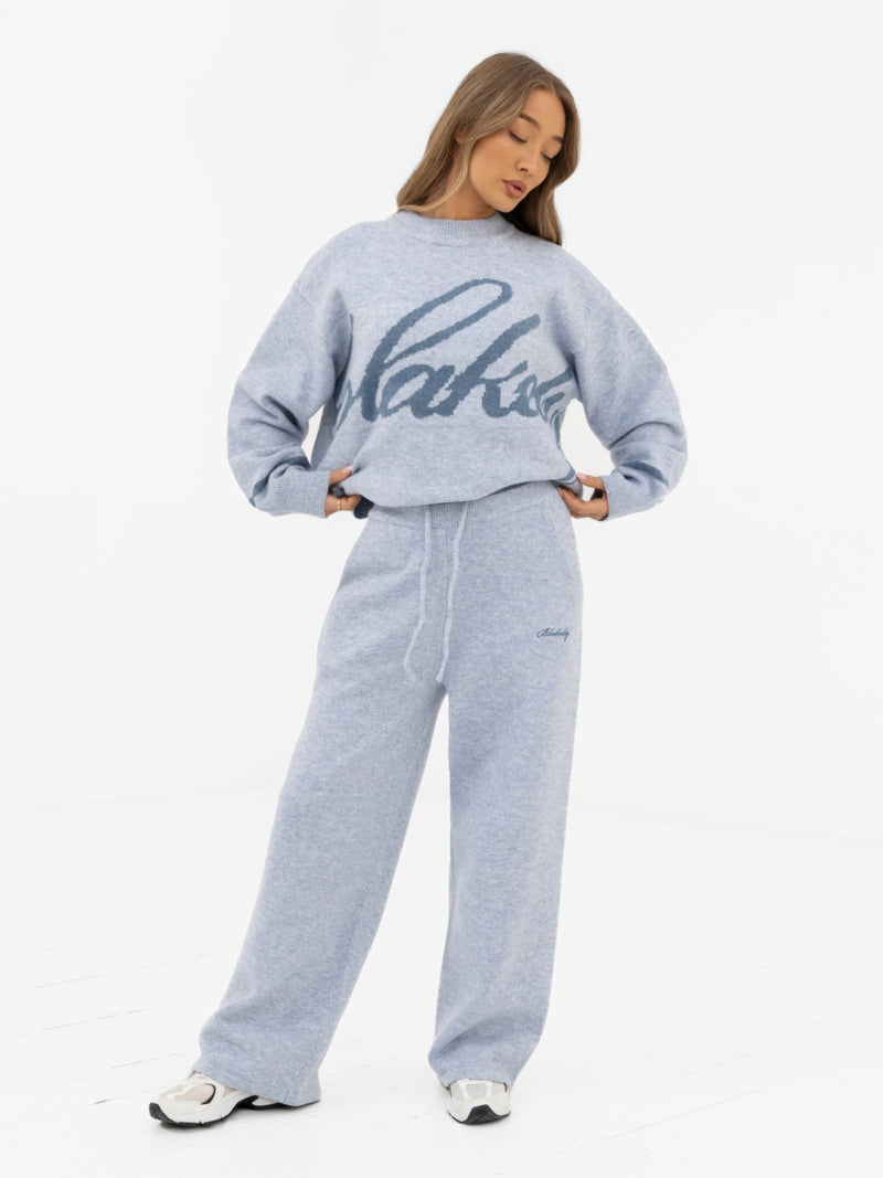 Margot Script Oversized Knitted Sweater - Icy Blue