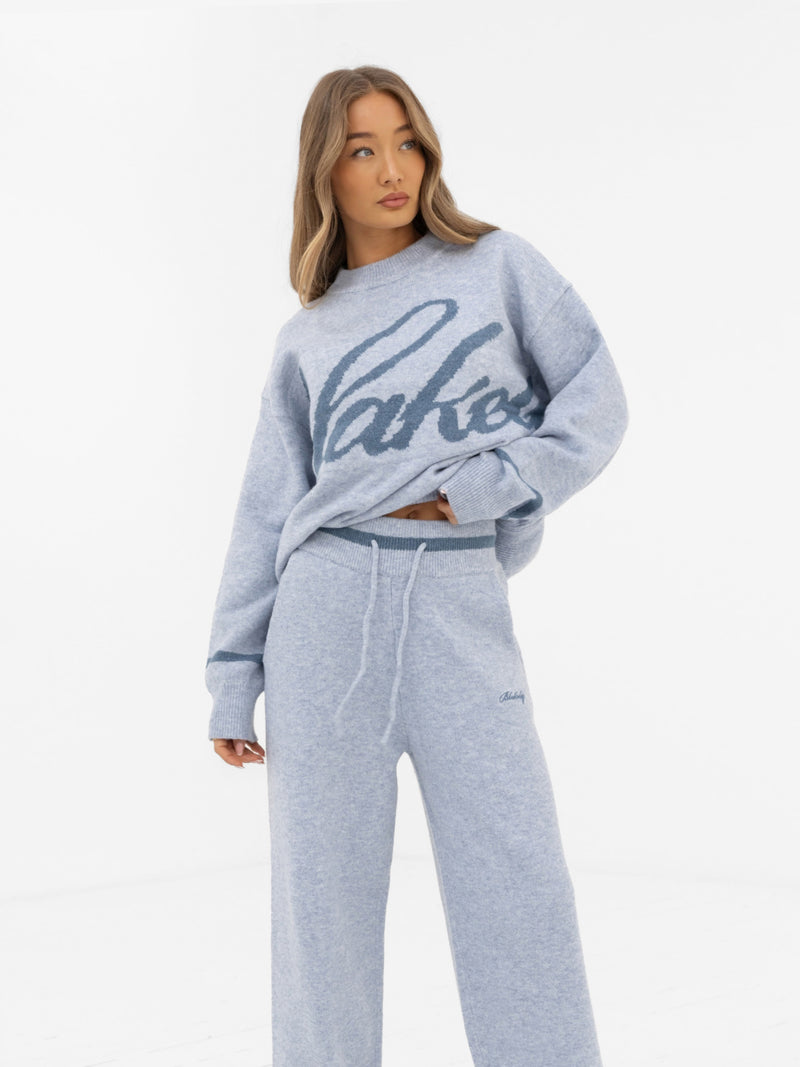 Margot Script Oversized Knitted Sweater - Icy Blue