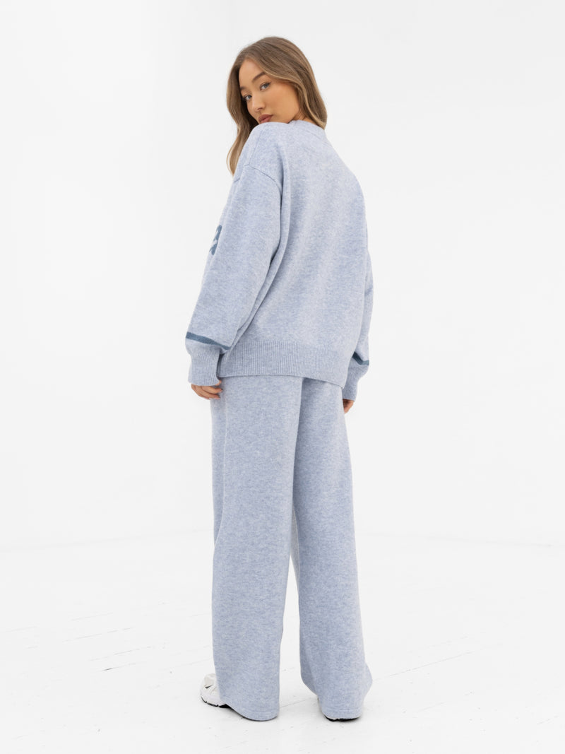 Margot Script Oversized Knitted Sweater - Icy Blue