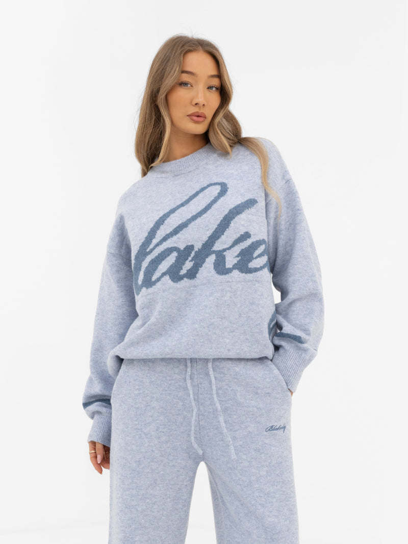 Margot Script Oversized Knitted Sweater - Icy Blue