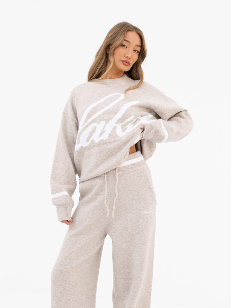 Margot Script Oversized Knitted Sweater - Toasted Taupe