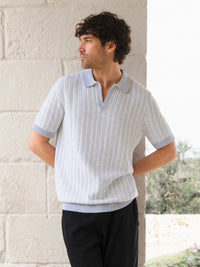 Conrad Knitted Stripe Polo Shirt - Grey