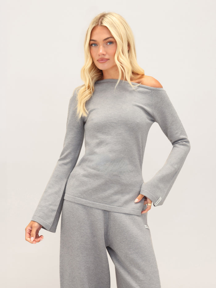 Layla Off The Shoulder Knitted Top - Grey