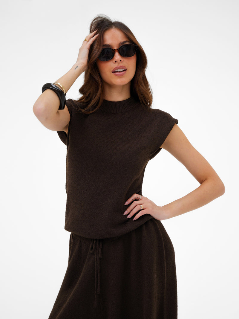 Mae Crochet Vest Top - Brown
