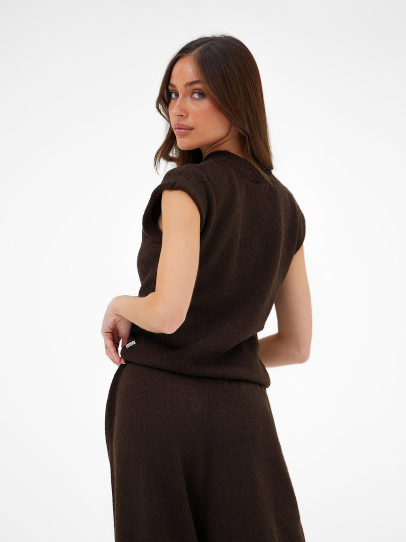 Mae Crochet Vest Top - Brown