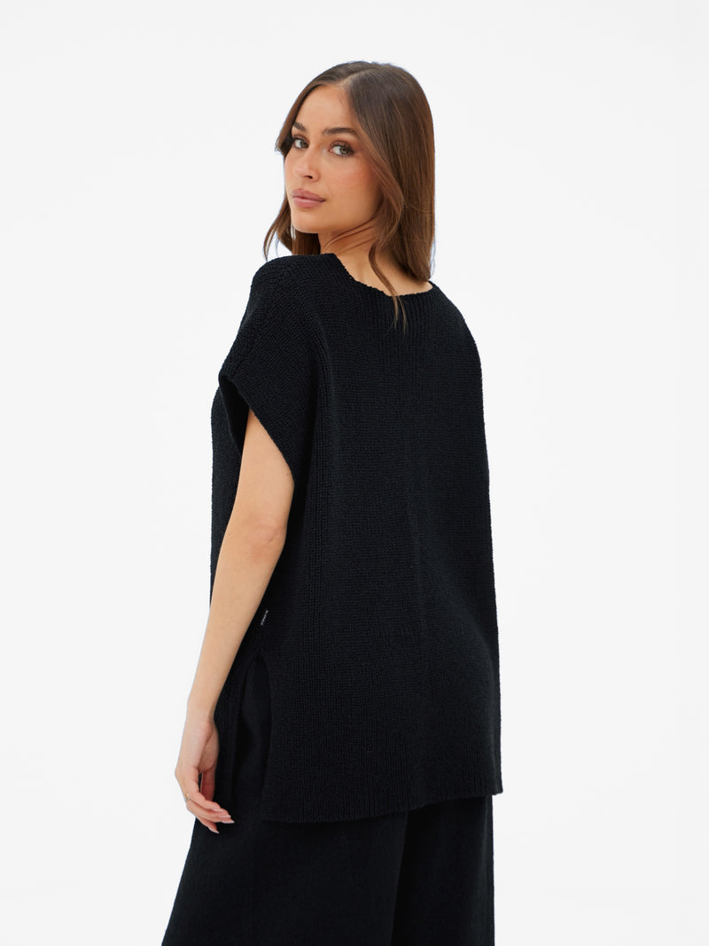 Mae Oversized Crochet Tank Top - Black