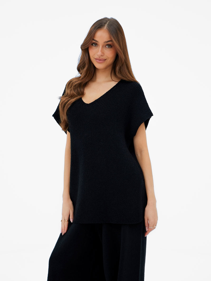 Mae Oversized Crochet Tank Top - Black