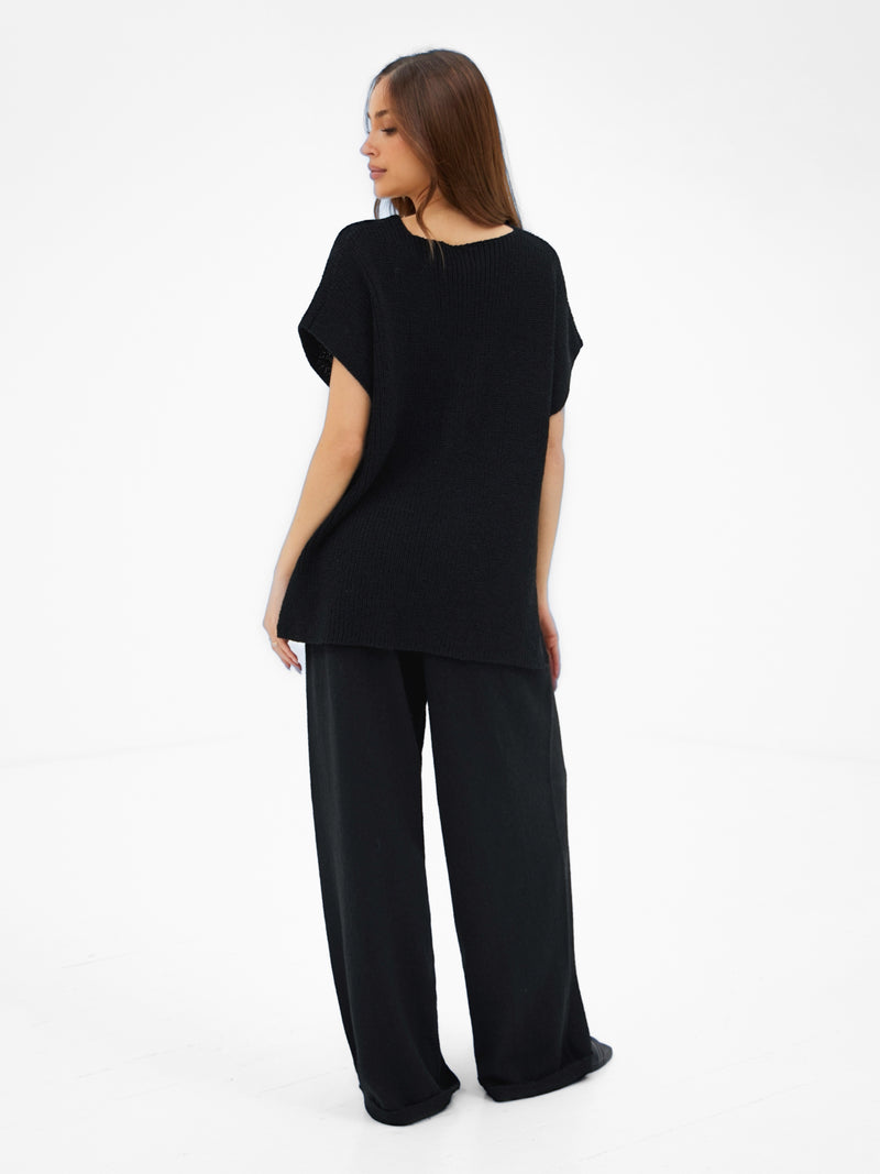 Mae Oversized Crochet Tank Top - Black
