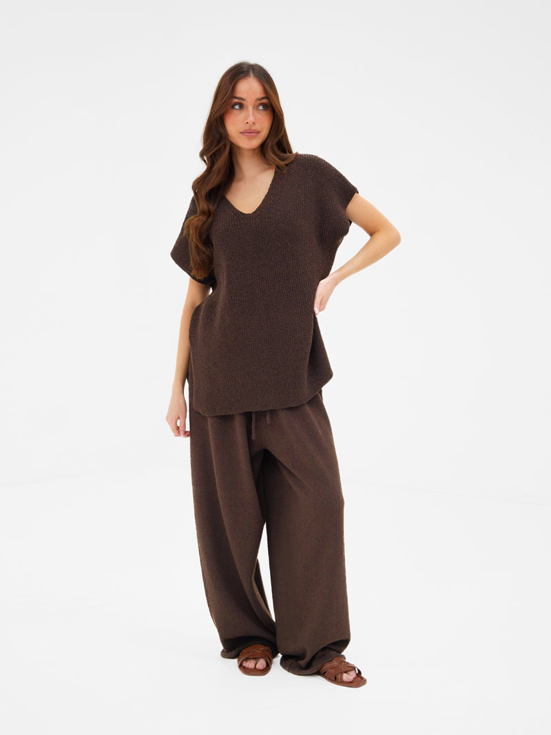 Mae Oversized Crochet Tank Top - Brown
