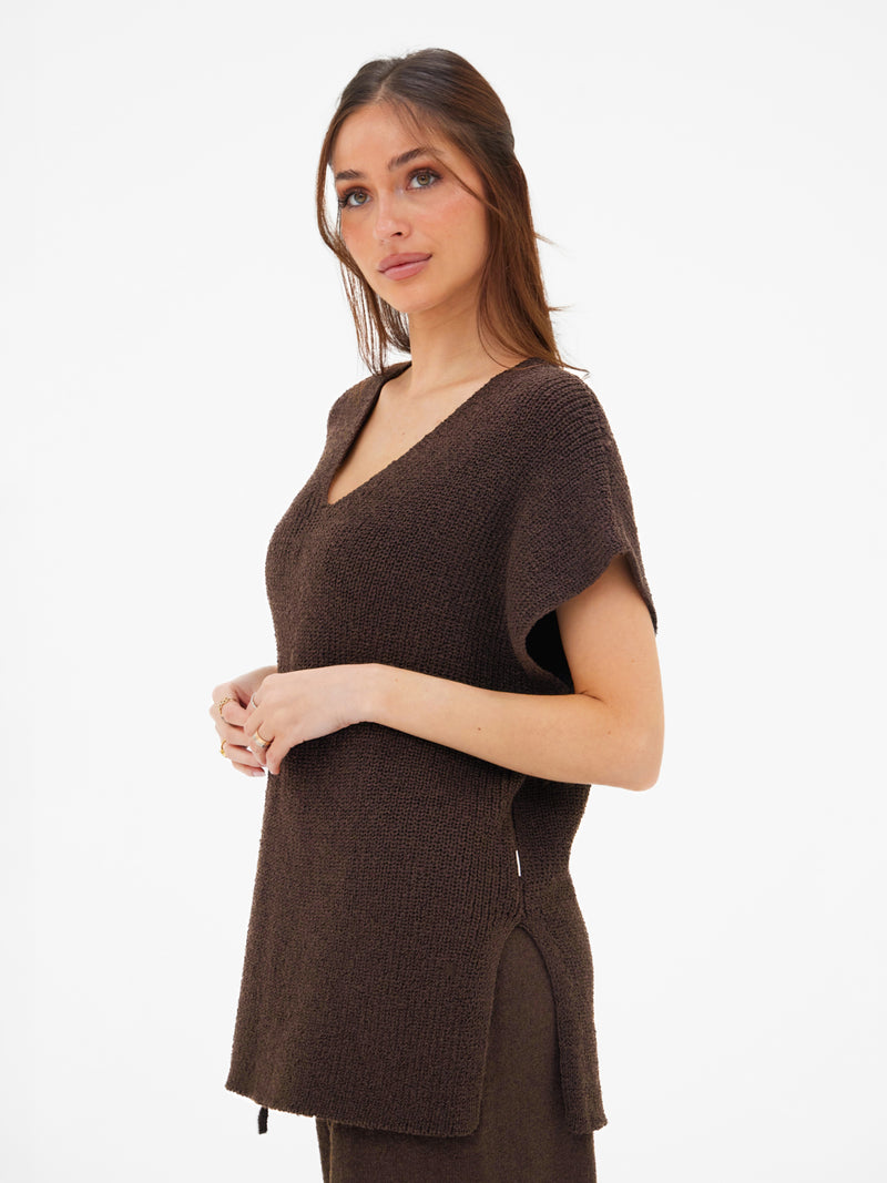 Mae Oversized Crochet Tank Top - Brown