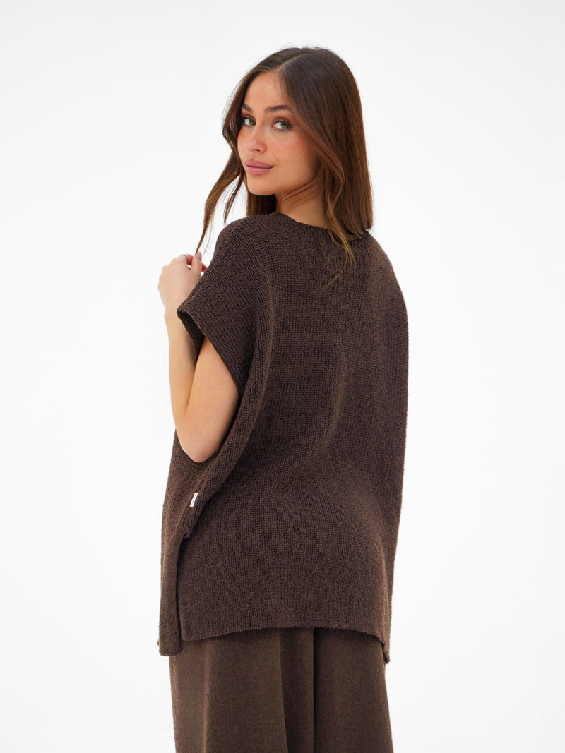 Mae Oversized Crochet Tank Top - Brown