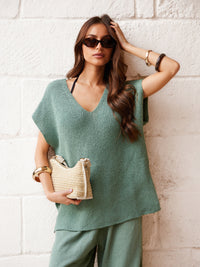 Mae Oversized Crochet Tank Top - Sage Green