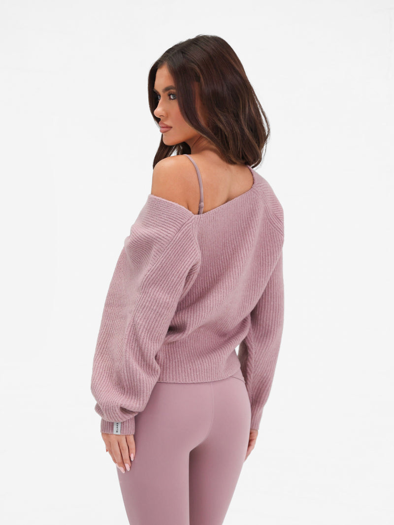 Enid Knitted Crossover Sweater - Dusty Pink