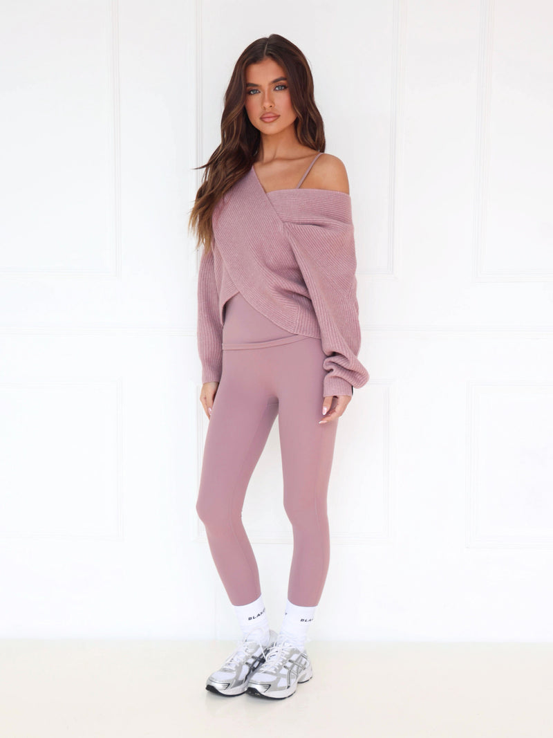 Enid Knitted Crossover Sweater - Dusty Pink