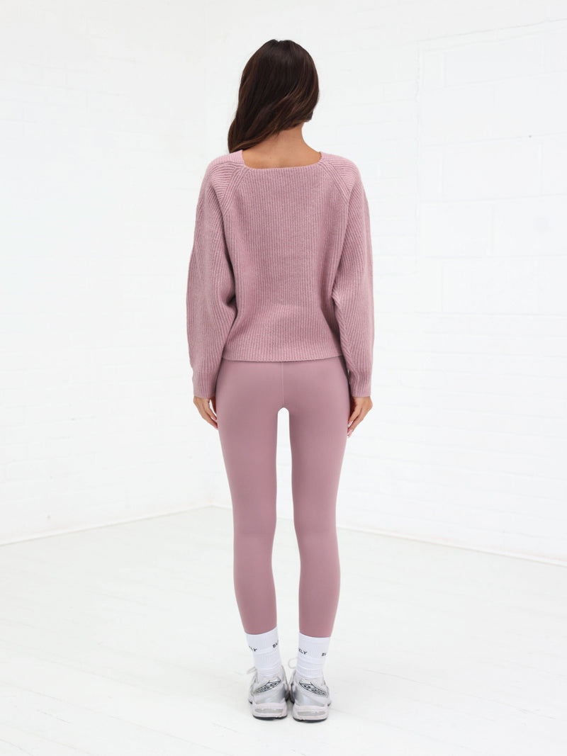 Enid Knitted Crossover Sweater - Dusty Pink