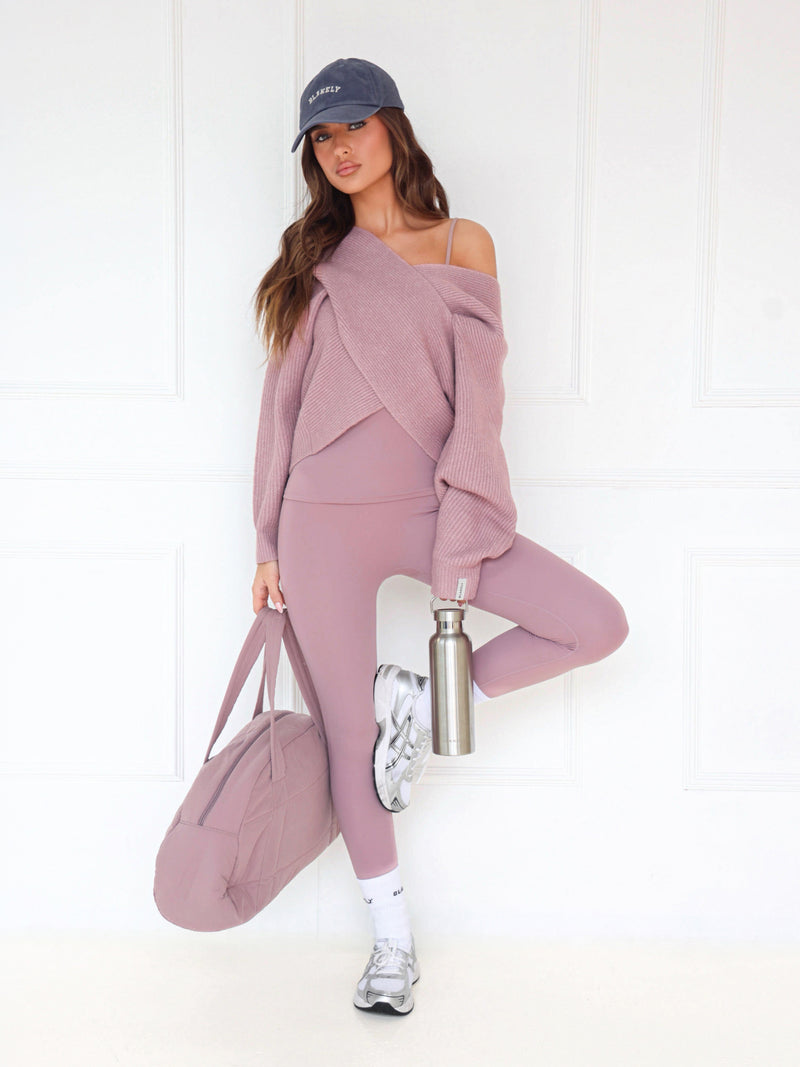 Enid Knitted Crossover Sweater - Dusty Pink