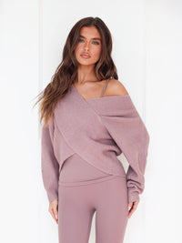 Enid Knitted Crossover Sweater - Dusty Pink