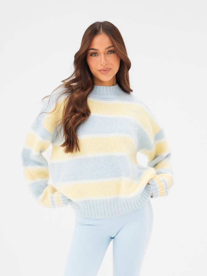 Billie Stripe Knitted Sweater - Pastel Blue
