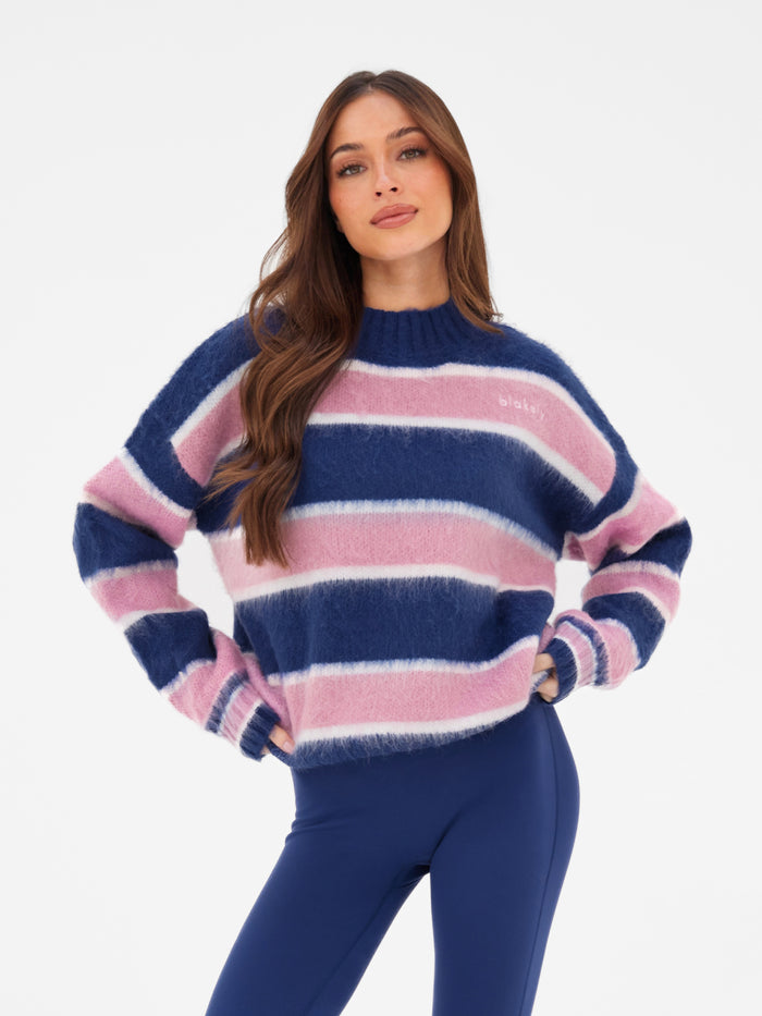 Billie Stripe Knitted Sweater - Navy Blue