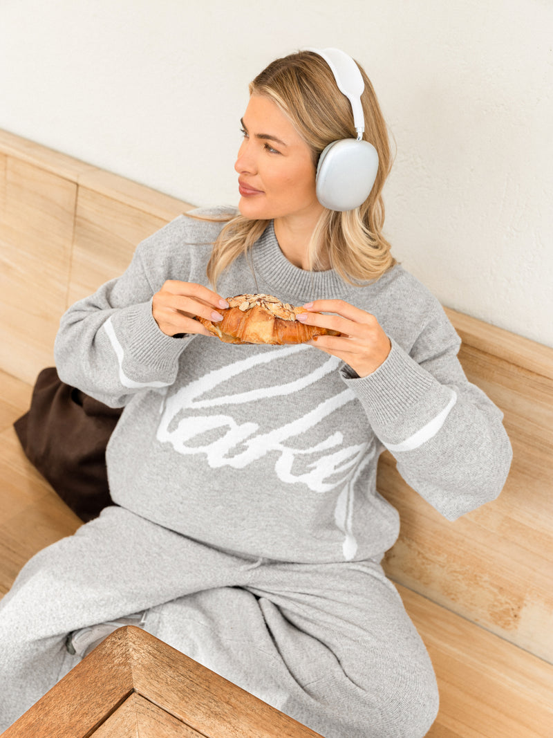 Margot Script Oversized Knitted Sweater - Marl Grey