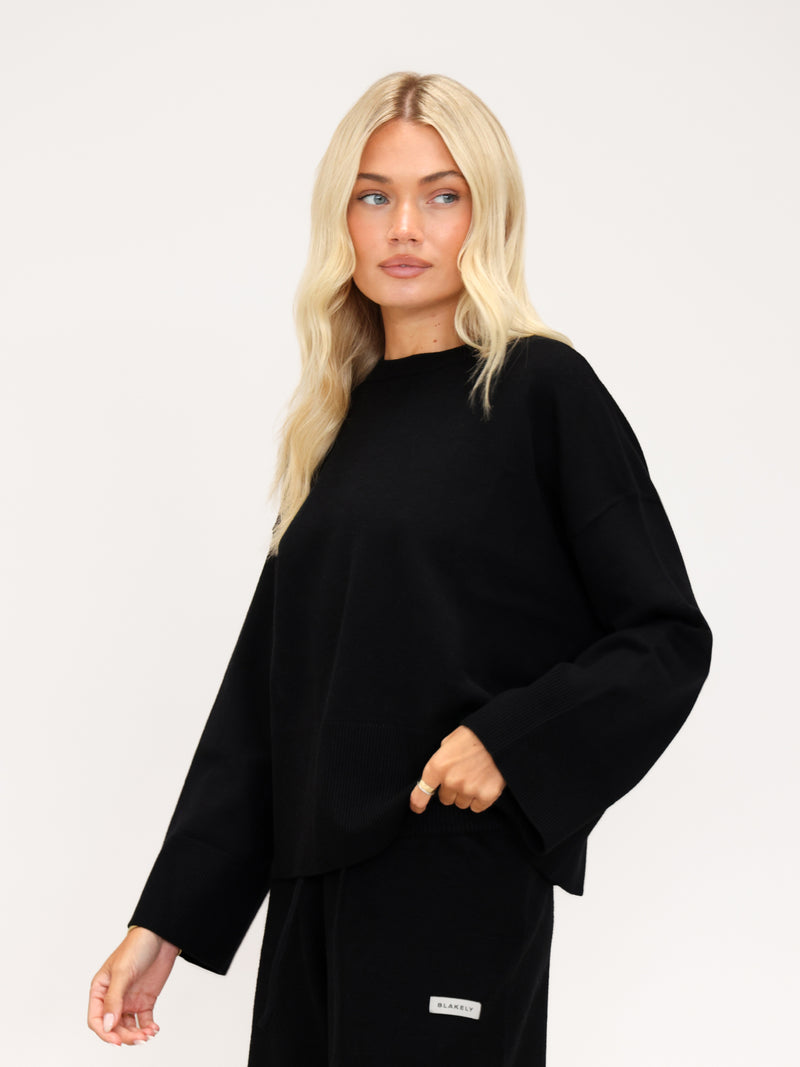 Layla Oversized Knitted Sweater  - Black
