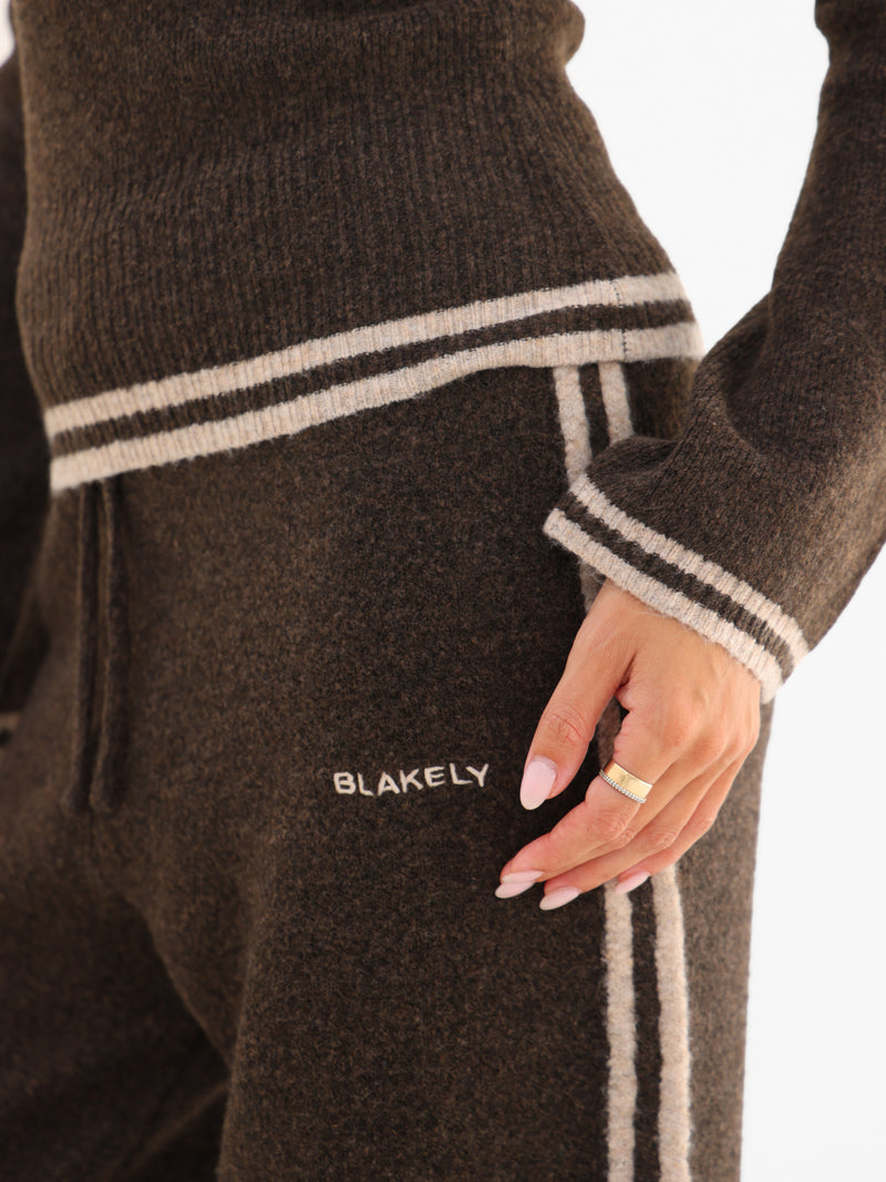 Naya Striped Knitted Trousers - Chocolate Brown