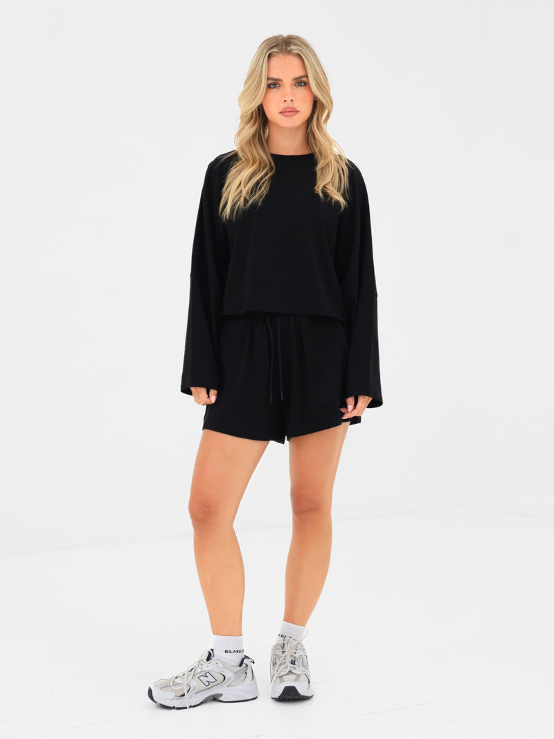Ayla Batwing Cotton Top - Black