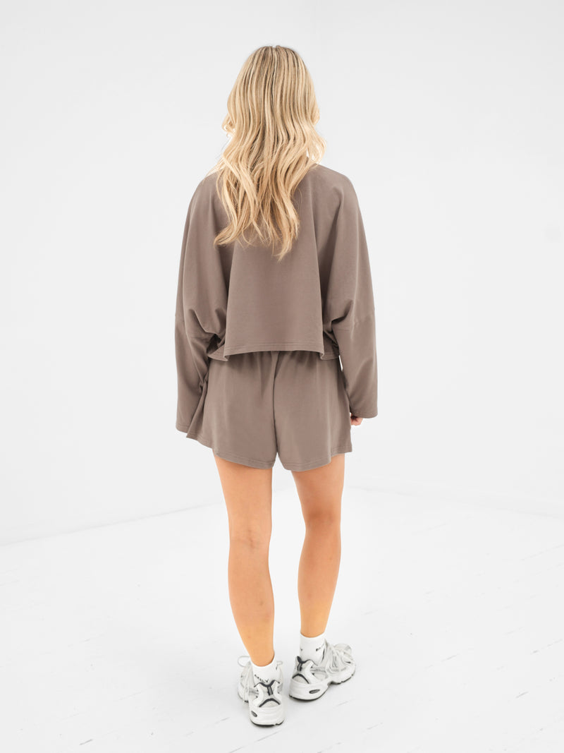 Ayla Batwing Cotton Top - Cool Taupe