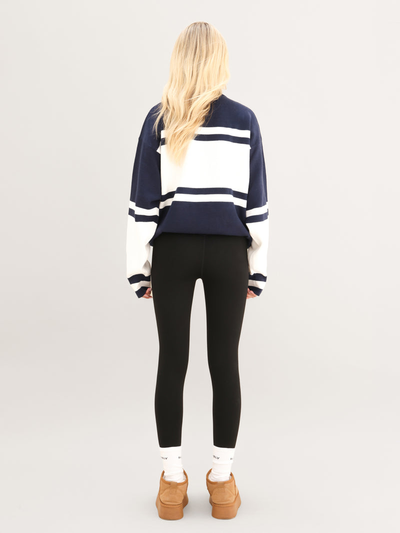 Margot Oversized Knitted Panel Sweater - True Navy & White