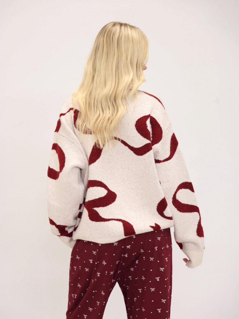 Bella Bow Knitted Sweater - Off White & Red