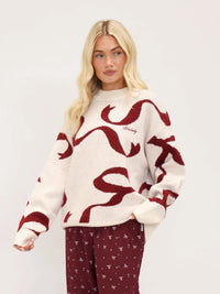 Bella Bow Knitted Sweater - Off White & Red