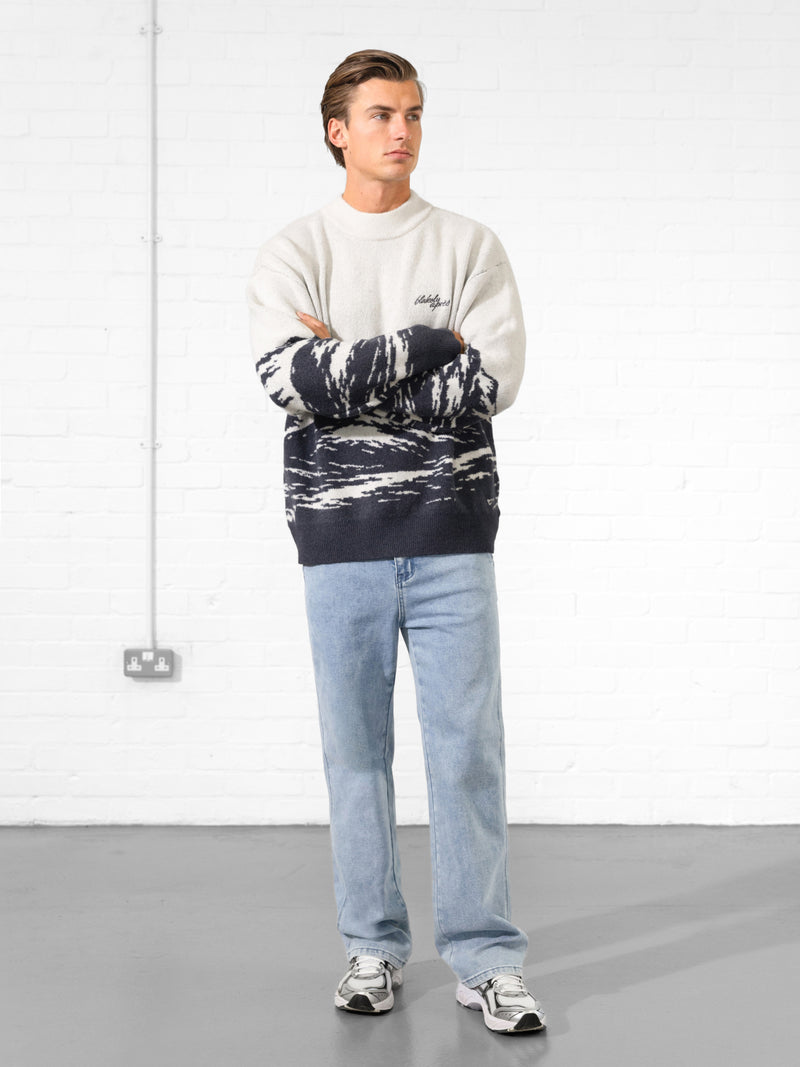 Relaxed Knitted Mountain Sweater - True Navy
