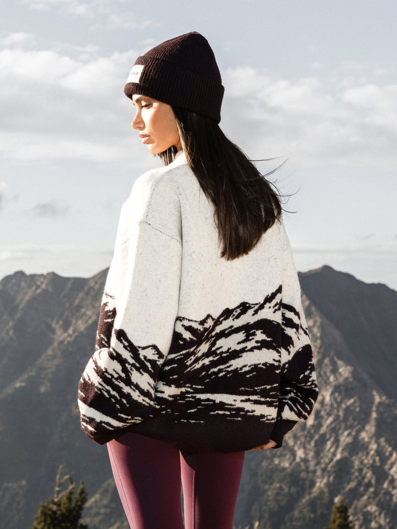 Oversized Knitted Mountain Sweater - Dark Mulberry