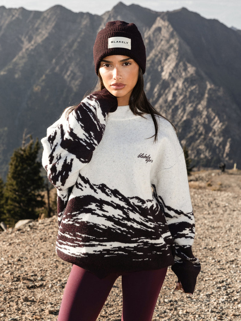 Oversized Knitted Mountain Sweater - Dark Mulberry