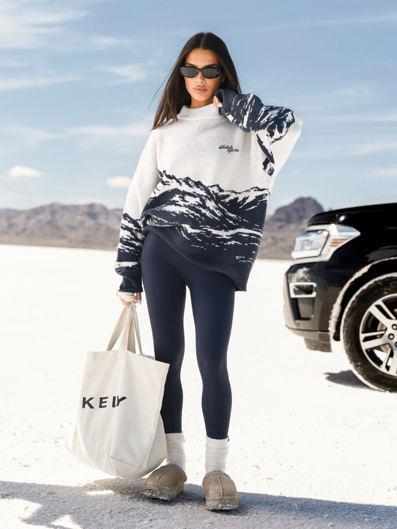 Oversized Knitted Mountain Sweater - True Navy
