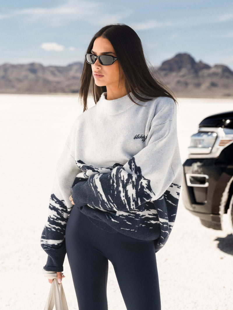 Oversized Knitted Mountain Sweater - True Navy