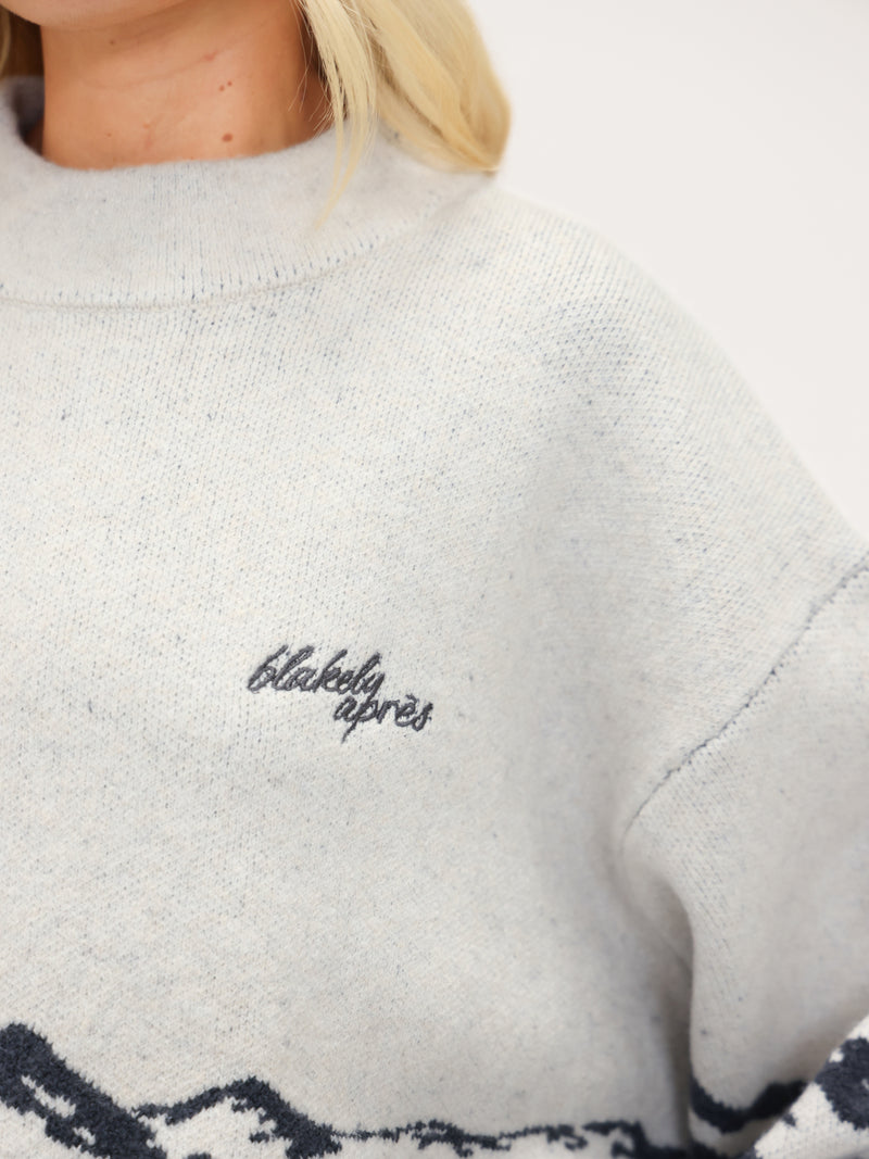 Oversized Knitted Mountain Sweater - True Navy