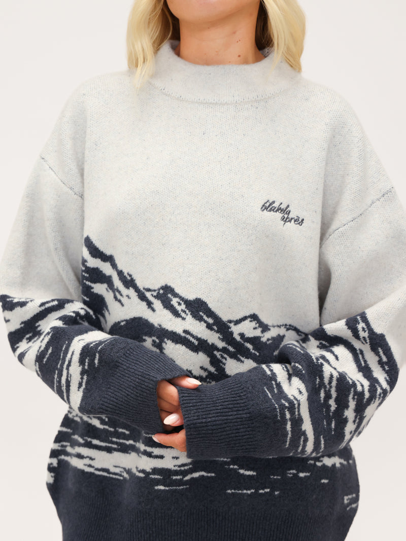 Oversized Knitted Mountain Sweater - True Navy