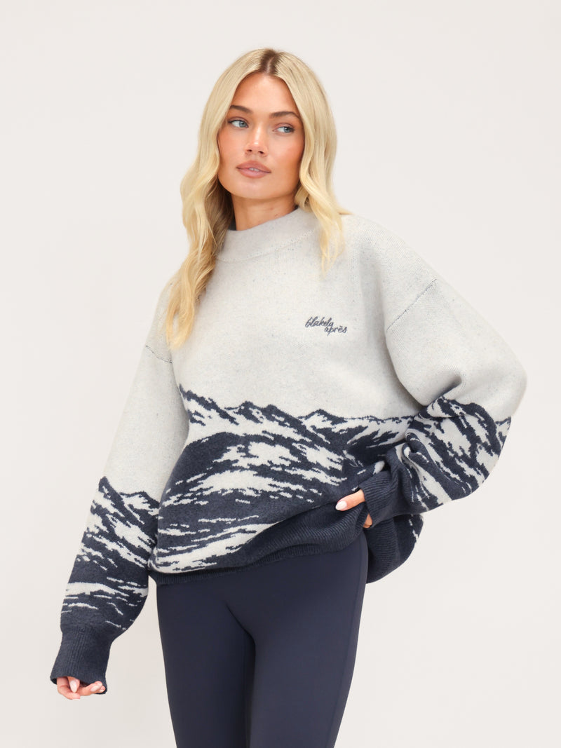 Oversized Knitted Mountain Sweater - True Navy