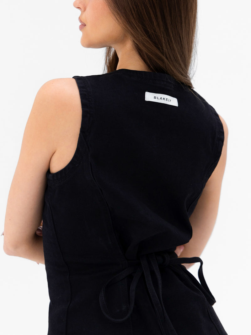 Blakely Denim Button Up Top - Black