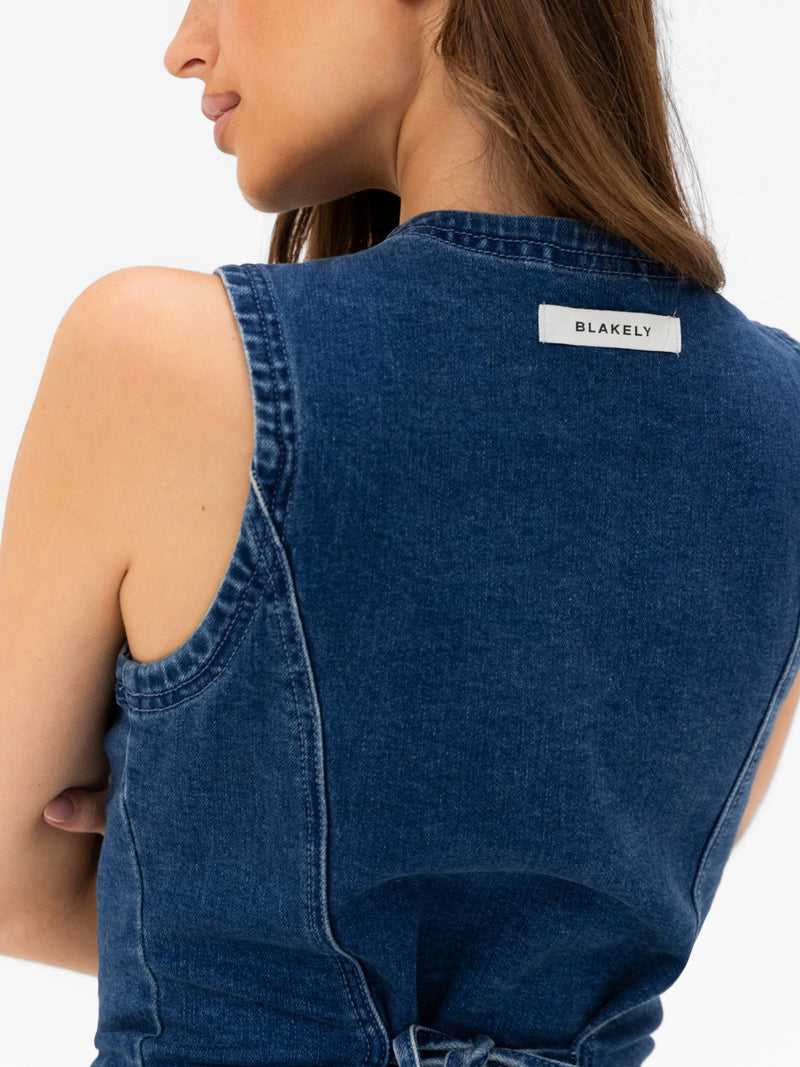 Blakely Denim Button Up Top - Dark Blue Wash