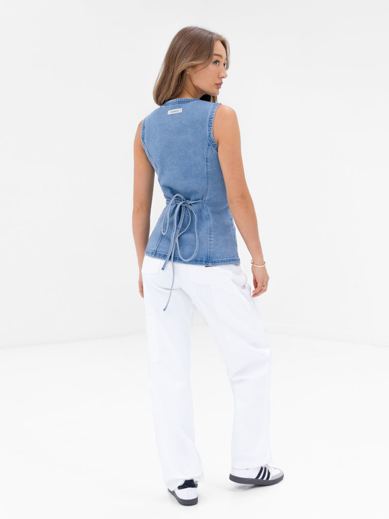 Blakely Denim Button Up Top - Light Blue