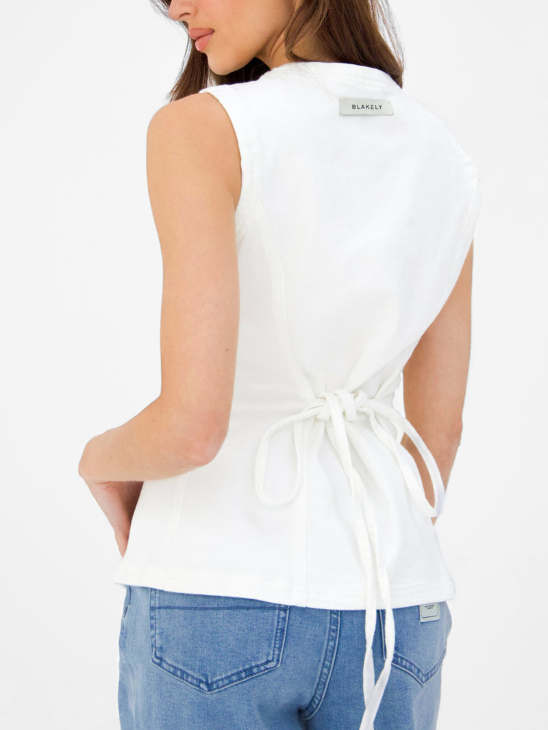 Blakely Denim Button Up Top - White