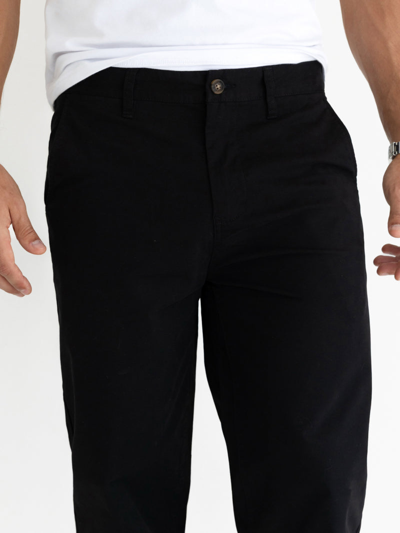 Wide Leg Stretch Chinos - Black