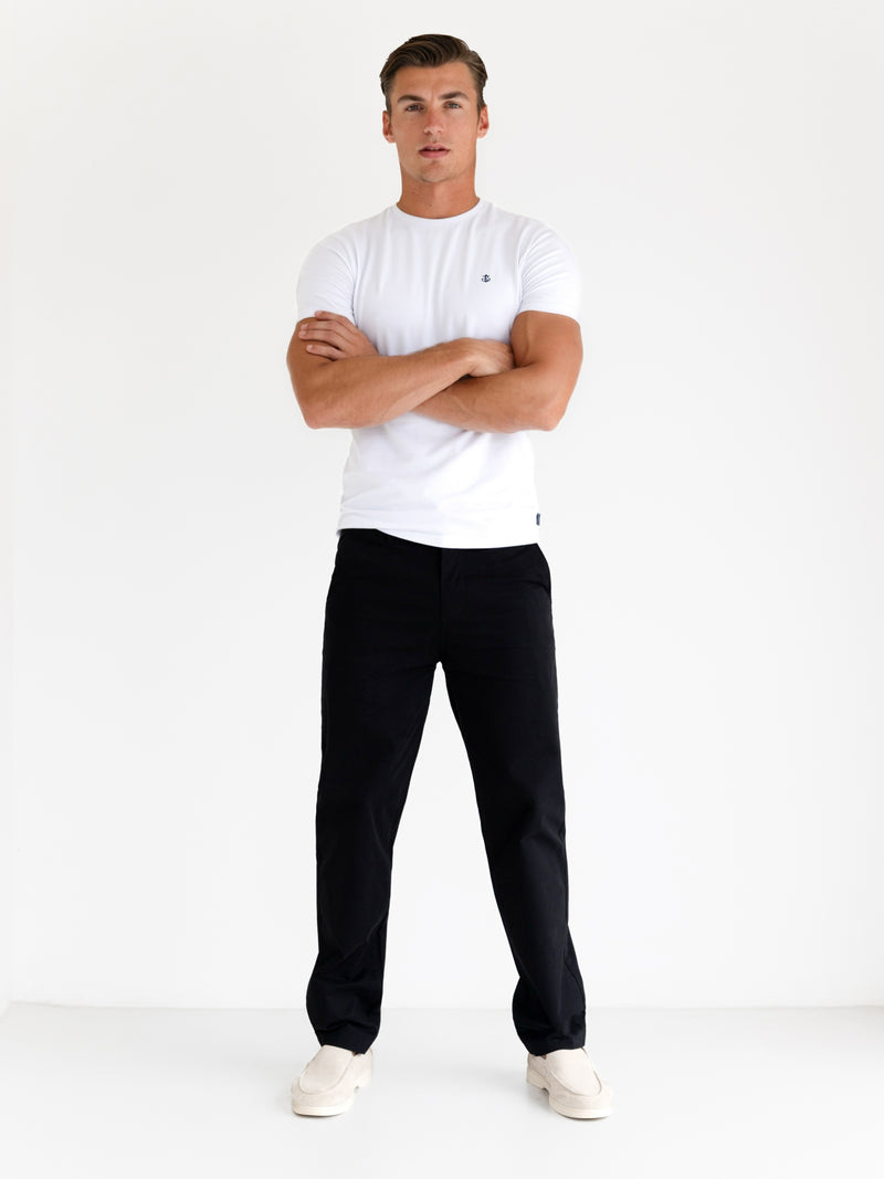 Wide Leg Stretch Chinos - Black