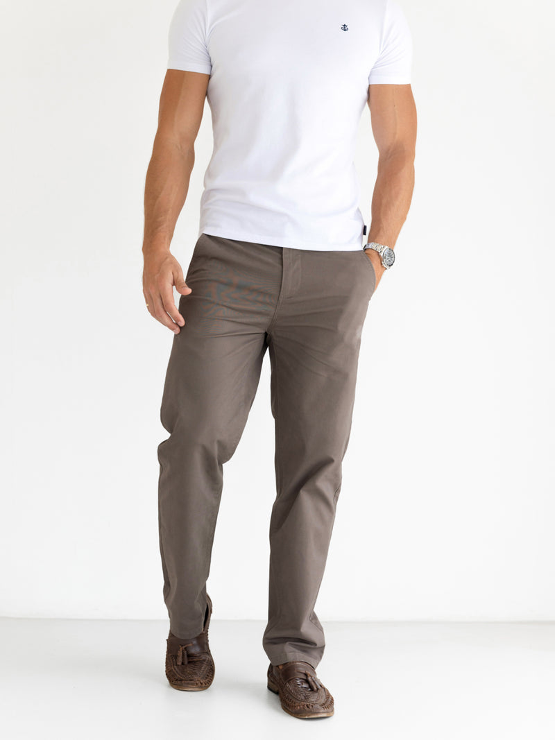 Wide Leg Stretch Chinos - Brown