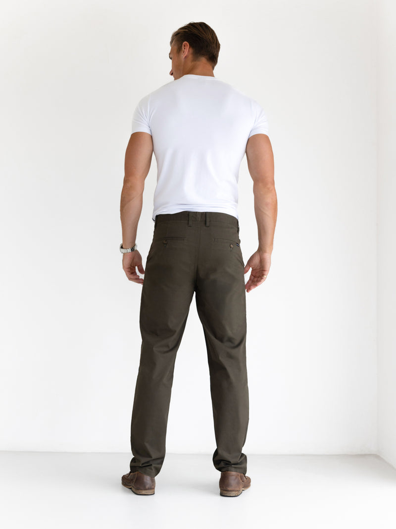 Wide Leg Stretch Chinos - Khaki